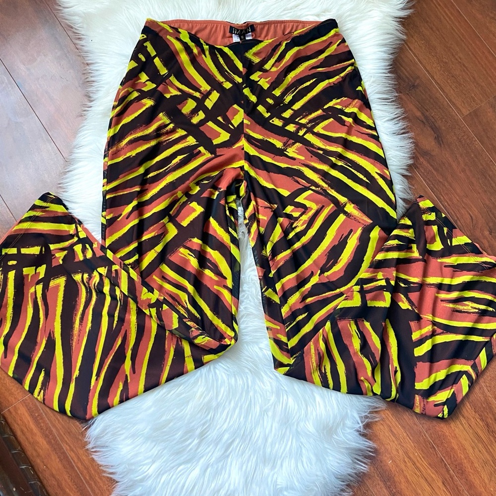 IMAN Global Chic Bold Yellow and Orange Patterned Pants
